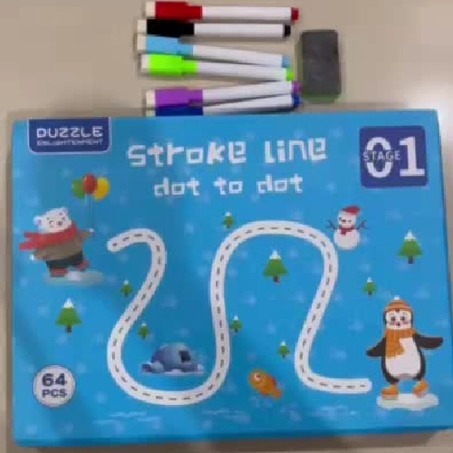 Đồ chơi giáo dục cho bé - Chính hãng Puzzle stroke line Viết vẽ xoá được + 6 bút lông
