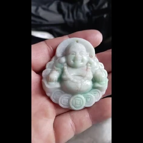 Tượng Phật Di Lặc bằng đá jade xanh 3D chạm khắc mỹ nghệ