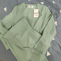 Set áo quần xanh mint cổ tròn NGADO