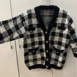 áo cardigan len caro trắng đen 757416