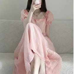 Đầm Công Chúa Tay Phồng Màu Hồng Ngọt Ngào Phong Cách Pháp Thời Trang Mùa Hè Cho Nữ 462305