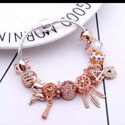 Lắc charm new 100% vàng hồng phối trắng thời trang chưa sử dụng 215479