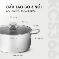 Bộ 3 nồi inox liền khối KALITE KCS366 – Bộ 3 size 18-20-24cm linh hoạt