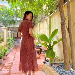 Đầm cổ Tàu dáng dài họa tiết vintage 577016