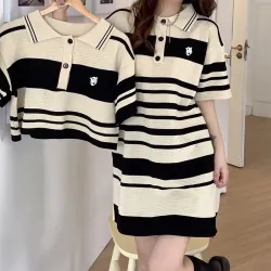 Áo len nữ Ralph Lauren sọc đen trắng cổ bẻ cộc tay 1024453