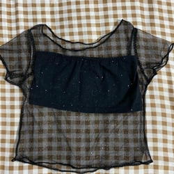 Áo croptop kim tuyến trong suốt kèm quây 462980