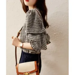 Áo sơ mi tay ngắn dáng rộng in kẻ sọc phong cách mùa hè 2021 sành điệu mới 786467