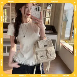 Áo Thun Phối Ren Họa Tiết Trơn Dáng Nhỏ Tôn Body Thời Trang HDSHOP Áo Thun Phối Ren  970116