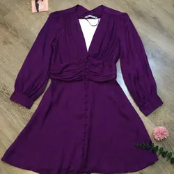 [Siêu Phẩm Hiệu Auth] Đầm váy vintage Za.ra cổ V nhún eo tay bồng 2 khuy hottrend 696768