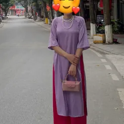 Bộ áo dài 3 items màu tím hồng 996573