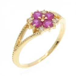 Nhẫn ruby K18YG hoa 0.28CT