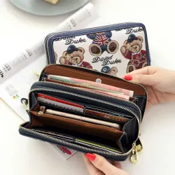 Ví Nữ Dài Cầm Tay 2 Ngăn Kéo Sang Trọng, Ví Thêu Hình Gấu Dễ Thương 574785
