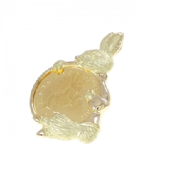 K18YG(枠) Mặt dây chuyền đồng xu thỏ - Hàng hiệu Authentic