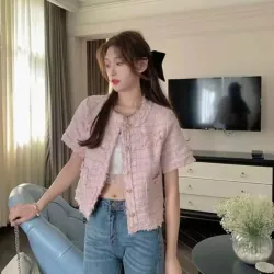 ÁO KHOÁC DẠ TAY NGẮN DÁNG RỘNG - MÀU HỒNG - SIZE S 753601