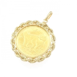 K18YG(枠) Đồng xu Mặt dây chuyền - Hàng hiệu Authentic