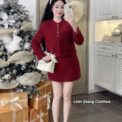 Sét dạ đỏ, có 2 chi tiết áo và chân váy 731016