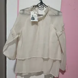 Áo voan 2 lớp đính ngọc trai ở cổ 1010204