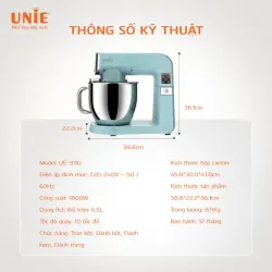 Chinh phục mọi loại bột cùng Máy nhồi bột UNIE UE-990 – 6.5L, 1800W, 10 tốc độ linh hoạt! 714167