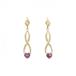 K18YG Bông tai Garnet hình trái tim - Hàng hiệu Chính hãng