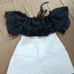 Quần short nữ trắng, áo trễ vai  989649