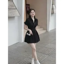 Đầm polo nina tay ngắn dáng sơmi xoè xếp ly nữ tính 557732