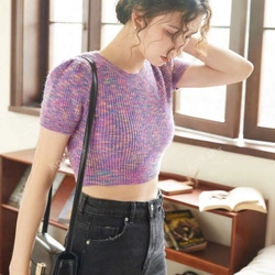 Áo dệt kim Knit mix dáng ngắn tay bồng size M 327965