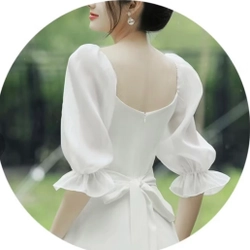 Váy cô dâu, váy đi tiệc cưới dáng xòe sang trọng, đầm trắng dáng xoè chụp kỷ yếu, dự tiệc 462308
