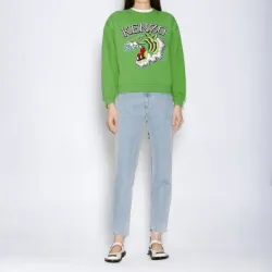 Áo nỉ Kenzo unisex thêu đầu hổ và chữ màu xanh lá 757828