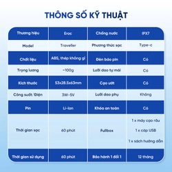 Máy cạo râu EROC Mini,Chống nước IPX7, Lưỡi dao tự mài, Sạc nhanh TYPE-C 547571