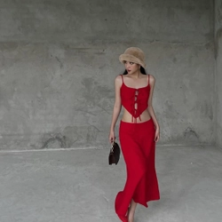 SET ÁO CROP TOP CỘT DÂY VÀ CHÂN VÁY LƯNG THẤP XẺ SAU - new 85% 507021