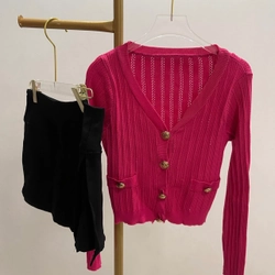 Áo cardigan dệt kim nút vàng QCCC 520897