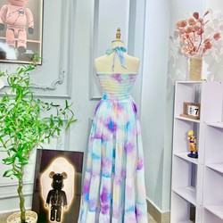 Gv079- đầm maxi ở ng tím xẻ, chất voan chiffon, 40-58kg 93161