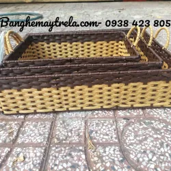 Khay nhựa giả mây đựng đồ chữ nhật 674310