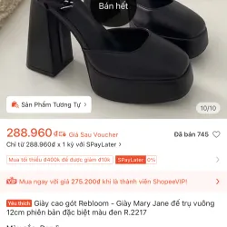 Giày cao gót Rebloom Mary Jane đế trụ vuông màu đen size 34 1002139