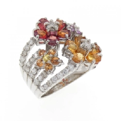 Nhẫn Sapphire Hoa K18WG 2.25CT - Hàng hiệu Chính hãng