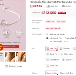 Vòng Tay Bạc 925 Nữ Đính 2 Viên Đá Liugems Phong Thuỷ Tự Nhiên Handmade Mix Charm Bi 278884