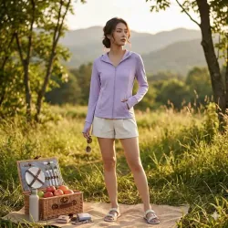 Áo chống nắng 2 lớp. Size M 50-60kg. Màu tím pastel. Còn mới nguyên tem. 991110