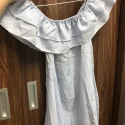 Váy trễ vai xanh caro dáng ngắn mùa hè  731302