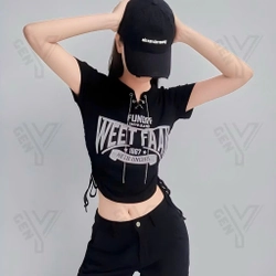 Áo croptop nữ cổ V đen