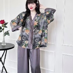 Bộ đồ lam đi chùa lụa satin 24365