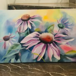 Tranh acrylic hoa cúc tím