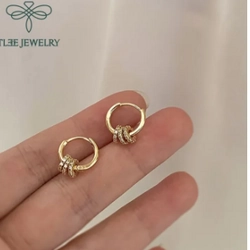 Khuyên tai nữ TLEE tròn trơn mix 3 vòng tròn nạm đá TLee Jewelry