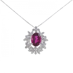 K18WG Đá Tourmaline Rubelite Dây Chuyền 5.332CT - Hàng hiệu Chính hãng