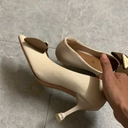 Giày cao gót nữ 7cm màu kem phối nơ nâu 759570