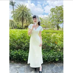 Đầm maxi lụa có tay cổ V siêu xinh 1 Màu STELLA DRESS 992252