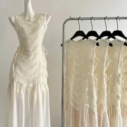 Chân váy dài nữ thượng tuần ren cao cấp màu trắng size M 1024445