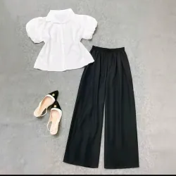 Sét áo sơ mi tay phồng tiểu thư kèm quần ống rộng  1021808
