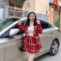 Set dạ tweed đỏ, sz S 40-50kg, new tag, m mua ko mặc vừa cần pass