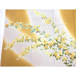 Kimono thăm viếng Chirimén với họa tiết vàng Yūzen - Hàng hiệu Authentic 877572