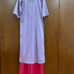 Bộ áo dài 3 items màu tím hồng 996573